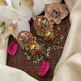 Vriksham Unique Peacock Jadau Kundan Jhumka-Pastel Green Pearl-J2836