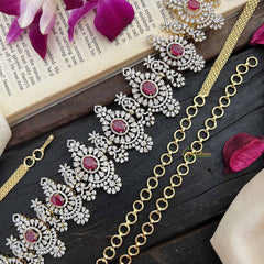 Vriksham Designer Red Ruby With Intricate Floral Motifs AD Stone Hipchain-G20247