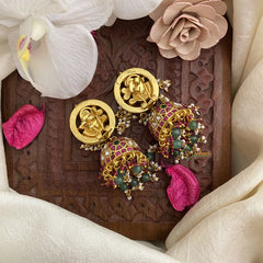 Vriksham Unique Peacock Jadau Kundan Jhumka-Pastel Green Pearl-J2836