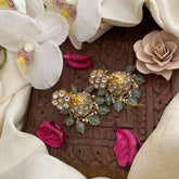 Vriksham Elegant White Kundan Jadau Jhumka-Pastel Green Beads-J2856