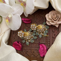 Vriksham Elegant White Kundan Jadau Jhumka-Pastel Green Beads-J2856