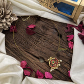 Vriksham Reversible Kemp Stone Pendant Invisible Chain-Red Green-G18442