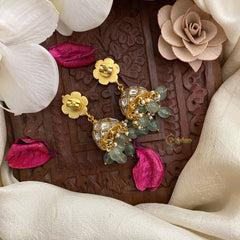 Vriksham Elegant White Kundan Jadau Jhumka-Pastel Green Beads-J2856