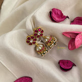 Vriksham Elegant Floral Jadau Kundan Jhumka-Pastel Green & White Pearls-J2846