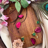 Vriksham Classic Gold-Finish Green Lotus 3 Pendant Invisible Chain-KG22328