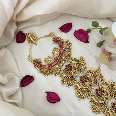 Vriksham Elgant Peacock With Floral Bridal Jada Billai-Gold Bead-G19281