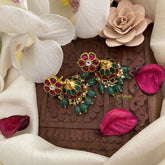 Vriksham Elegant Floral Jadau Kundan Jhumka-Pastel Green Beads-J2847