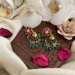 Vriksham Elegant Floral Jadau Kundan Jhumka-Pastel Green Beads-J2847
