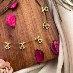 Vriksham CZ Studded Art Deco Flexible 5 Pendant Invisible Chain-White Green-KG22329