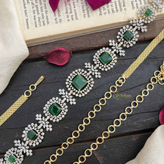 Vriksham Elegant Square Green Stone With Floral Accents AD Stone Hipchain-G20250