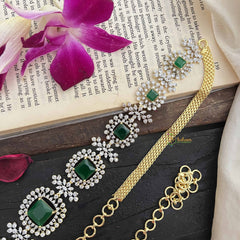 Vriksham Elegant Square Green Stone With Floral Accents AD Stone Hipchain-G20250