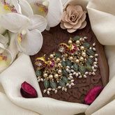 Vriksham Elegant Jadau Kundan Jhumka-Off White & Pastel Green Bead-Rice Pearl-J2844