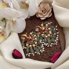 Vriksham Elegant Jadau Kundan Jhumka-Off White & Pastel Green Bead-Rice Pearl-J2844