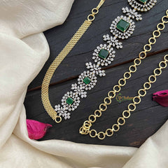 Vriksham Elegant Square Green Stone With Floral Accents AD Stone Hipchain-G20250