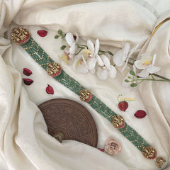 Vriksham Lakshmi 7 Layer Green Beaded With Jhumka Bridal Jada Billai-Red-G19286