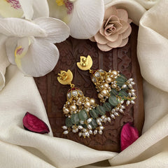 Vriksham Elegant Jadau Kundan Jhumka-Off White & Pastel Green Bead-Rice Pearl-J2844