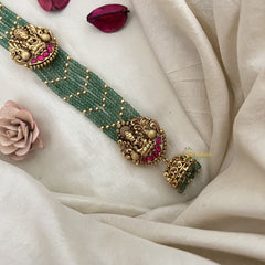 Vriksham Lakshmi 7 Layer Green Beaded With Jhumka Bridal Jada Billai-Red-G19286