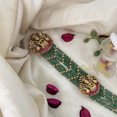 Vriksham Lakshmi 7 Layer Green Beaded With Jhumka Bridal Jada Billai-Red-G19286