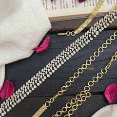 Vriksham Bridal Double Row Silver& Gold Tone Leaf Design AD Stone Hipchain-G20251