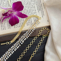 Vriksham Bridal Double Row Silver& Gold Tone Leaf Design AD Stone Hipchain-G20251