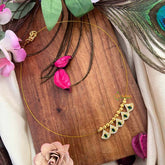 Vriksham CZ Studded Art Deco Closed 5 Pendant Invisible Chain-White Green-KG22330