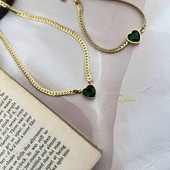 Vriksham Combo Stylish Gold Plated Green Heart Anti Tarnish Necklace Chain & Bracelet-G20966