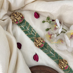 Vriksham Lakshmi 7 Layer Green Beaded With Jhumka Bridal Jada Billai-Red Green-G19287