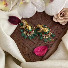 Vriksham Elegant Kundan Jadau Jhumka-Green Beads-J2853