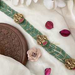 Vriksham Lakshmi 7 Layer Green Beaded With Jhumka Bridal Jada Billai-Red Green-G19287