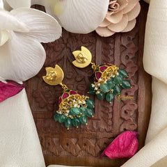 Vriksham Elegant Kundan Jadau Jhumka-Green Beads-J2853