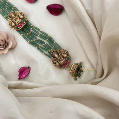 Vriksham Lakshmi 7 Layer Green Beaded With Jhumka Bridal Jada Billai-Red Green-G19287