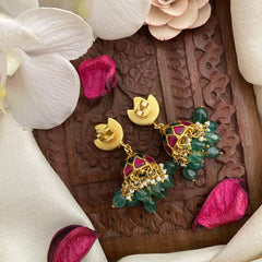 Vriksham Elegant Jadau Kundan Jhumka-Pastel Green Bead-J2845