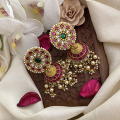 Vriksham Designer Floral Jadau Kundan Jhumka-Off White Beads-J2849