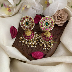 Vriksham Designer Floral Jadau Kundan Jhumka-Off White Beads-J2849