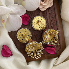 Vriksham Designer Floral Jadau Kundan Jhumka-Off White Beads-J2849