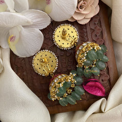 Vriksham Exquisite Kundan Jadau Jhumka-Pastel Green Beads-J2855