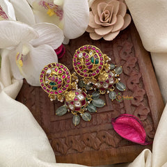 Vriksham Exquisite Peacock Jadau Kundan Jhumka-Pastel Green-J2833