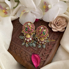 Vriksham Exquisite Peacock Jadau Kundan Jhumka-Pastel Green-J2833