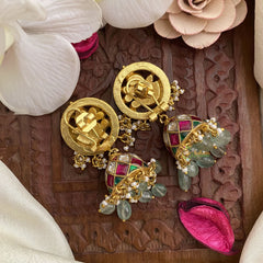 Vriksham Exquisite Peacock Jadau Kundan Jhumka-Pastel Green-J2833