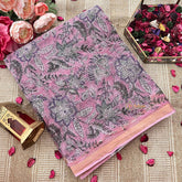 Vriksham Traditional Pink Floral Hand block Kota Cotton Saree-VS4924