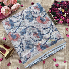 Vriksham Decorative White Pastel Floral Print Hand block Kota Cotton Saree-VS4927