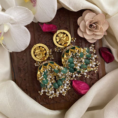 Vriksham Exclusive Jadau Kundan Jhumka-Pastel Green Bead-Rice Pearl-J2839