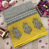 Vriksham Daisy Strips Yellow & White Printed Kota Cotton Saree-VS4917