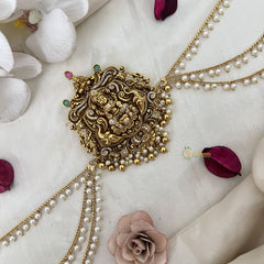 Vriksham Goddess Lakshmi Antique Gold Jada Billai With Pearl Maatil Bridal Jada Billai-G19300