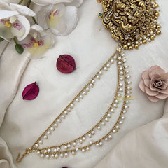 Vriksham Goddess Lakshmi Antique Gold Jada Billai With Pearl Maatil Bridal Jada Billai-G19300