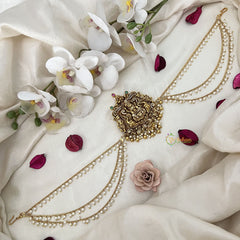 Vriksham Goddess Lakshmi Antique Gold Jada Billai With Pearl Maatil Bridal Jada Billai-G19300