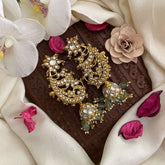 Vriksham White Stone Kundan Jadau Cuff Jhumka-Pastel Green Beads-J2892