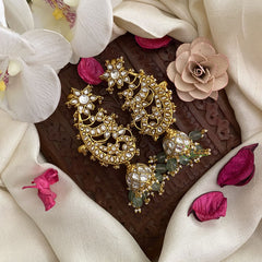 Vriksham White Stone Kundan Jadau Cuff Jhumka-Pastel Green Beads-J2892