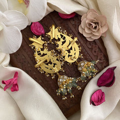 Vriksham White Stone Kundan Jadau Cuff Jhumka-Pastel Green Beads-J2892