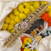 Vriksham Elegant Gurmukhi Design & Floral Bridal Hipblet-Red Green & White-Gold Bead & Pearls-G22216